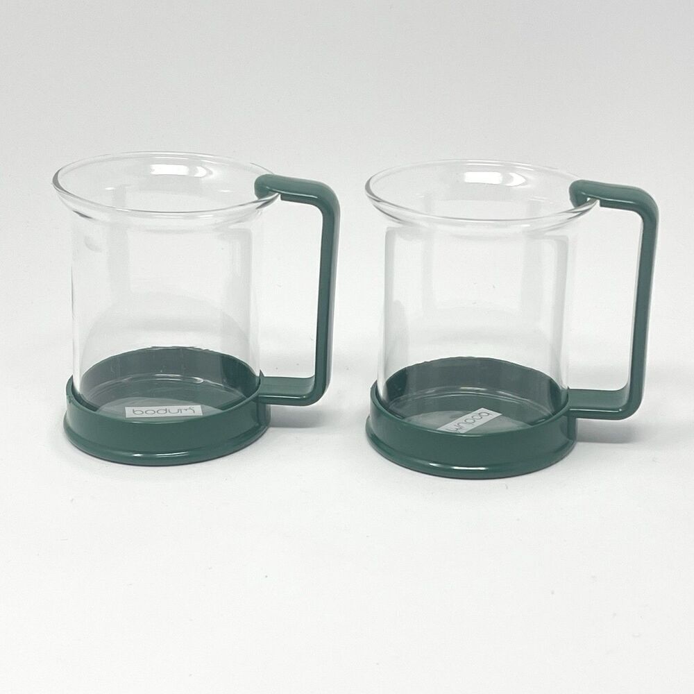 Vintage Bodum Brazil Cappuccino Coffee Tea Cups Mugs Dark Green Set Of 2